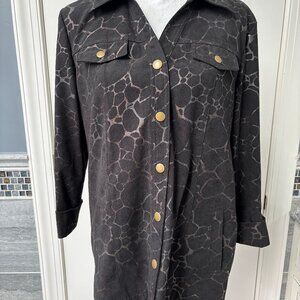 JM Collection 3/4 Sleeve Faux Suede Snaps Animal Print Black Jacket Size 12